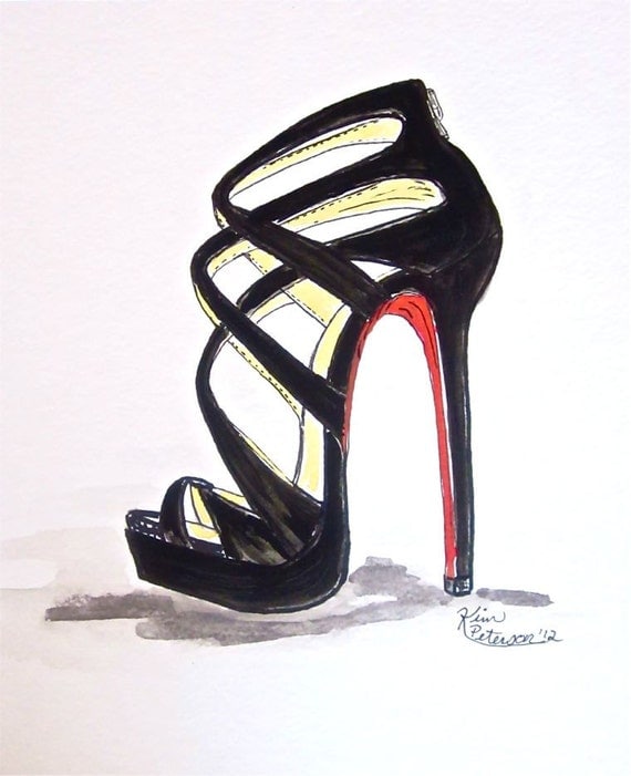 Items similar to Fashion illustration: Louboutin sketch pen and ...