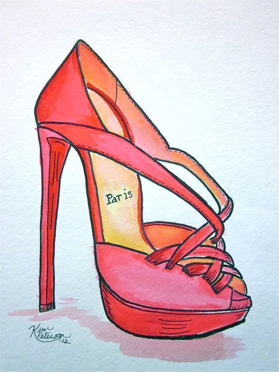 Fashion illustration: Louboutin sketch original shoe art