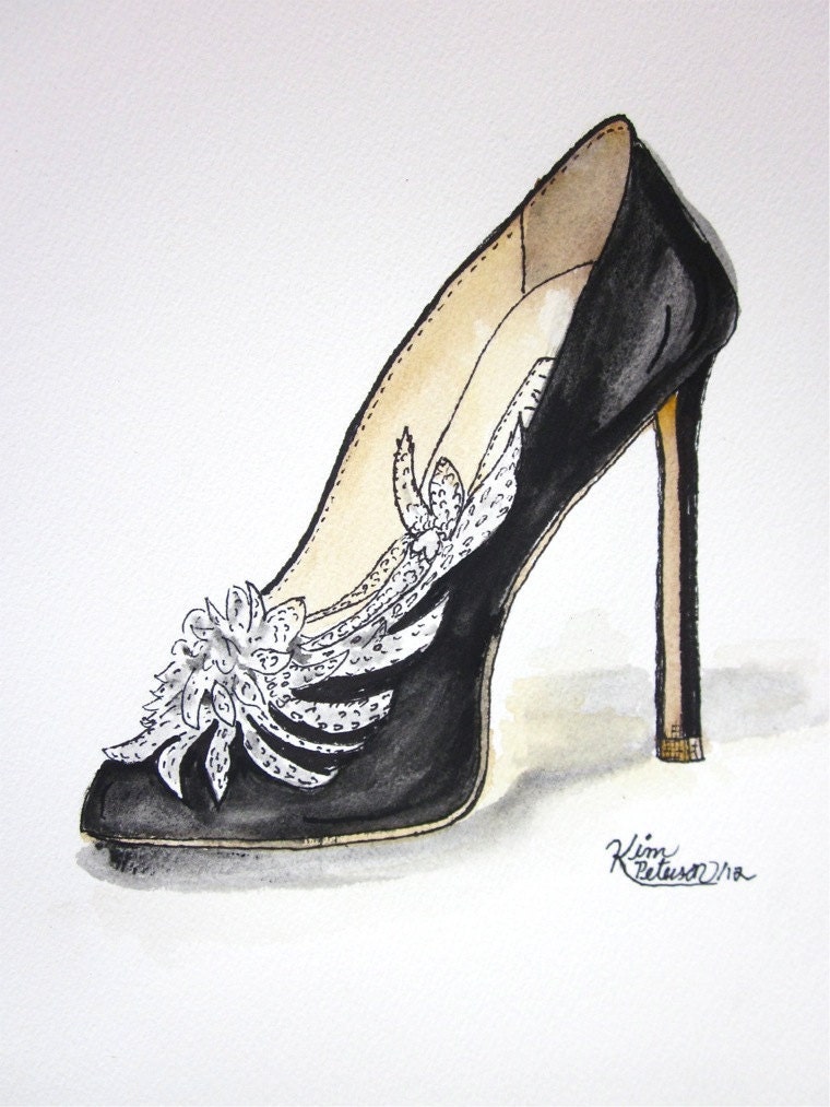 Fashion sketch: Original pen and ink shoe by KIMPETERSONART