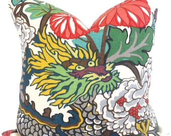 Pair of Schumacher Alabaster Chiang Mai Dragon Decorative Pillow Covers 18x18, 20x20 or 22x22, Toss Pillow, Accent Pillow, Throw Pillows