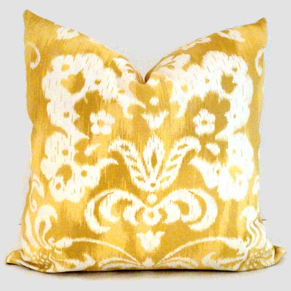 Yellow Damask Duralee Pillow Cover 18x18 20x20 22x22