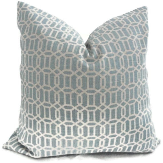 Light Blue and White Lattice Decorative Pillow Covers by PopOColor