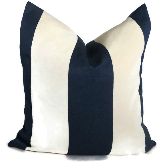 Blue and White Cabana Stripe Indoor Outdoor Pillow Cover