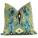 Robert Allen Turquoise Ikat Pillow Cover Lumbar Pillow - Accent Pillows, Throw Pillows, Toss Pillows