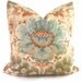 Brunschwig and Fils Blue and Camel Damask Decorative Pillow Cover 18x18, 20x20, 22x22