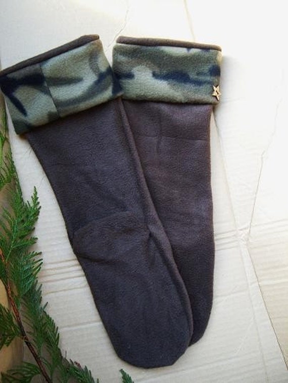 SLUGS Fleece Xtratuf Rain Boot Liners Brown With A Camo Cuff