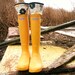 SLUGS Fleece Rain Boot Liners Black with a Floral Cuff, Winter Country Farm Fashion, Welly Warmers( Sm/Med 6-8 Boot)
