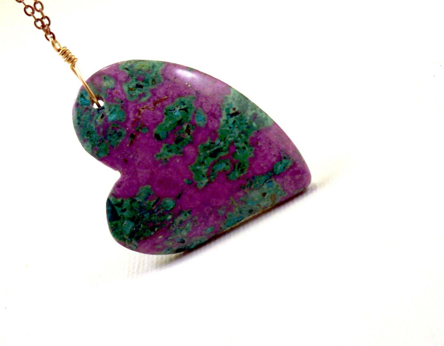 Heart necklace: natural stone malachite opal purple