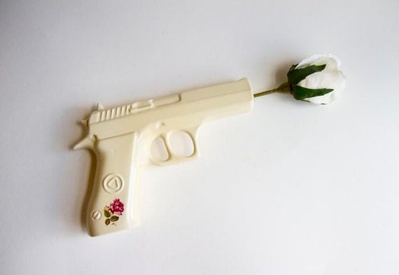 Bang Bang Ceramic Gun Shaped Flower Vase Wall Hanging Beige