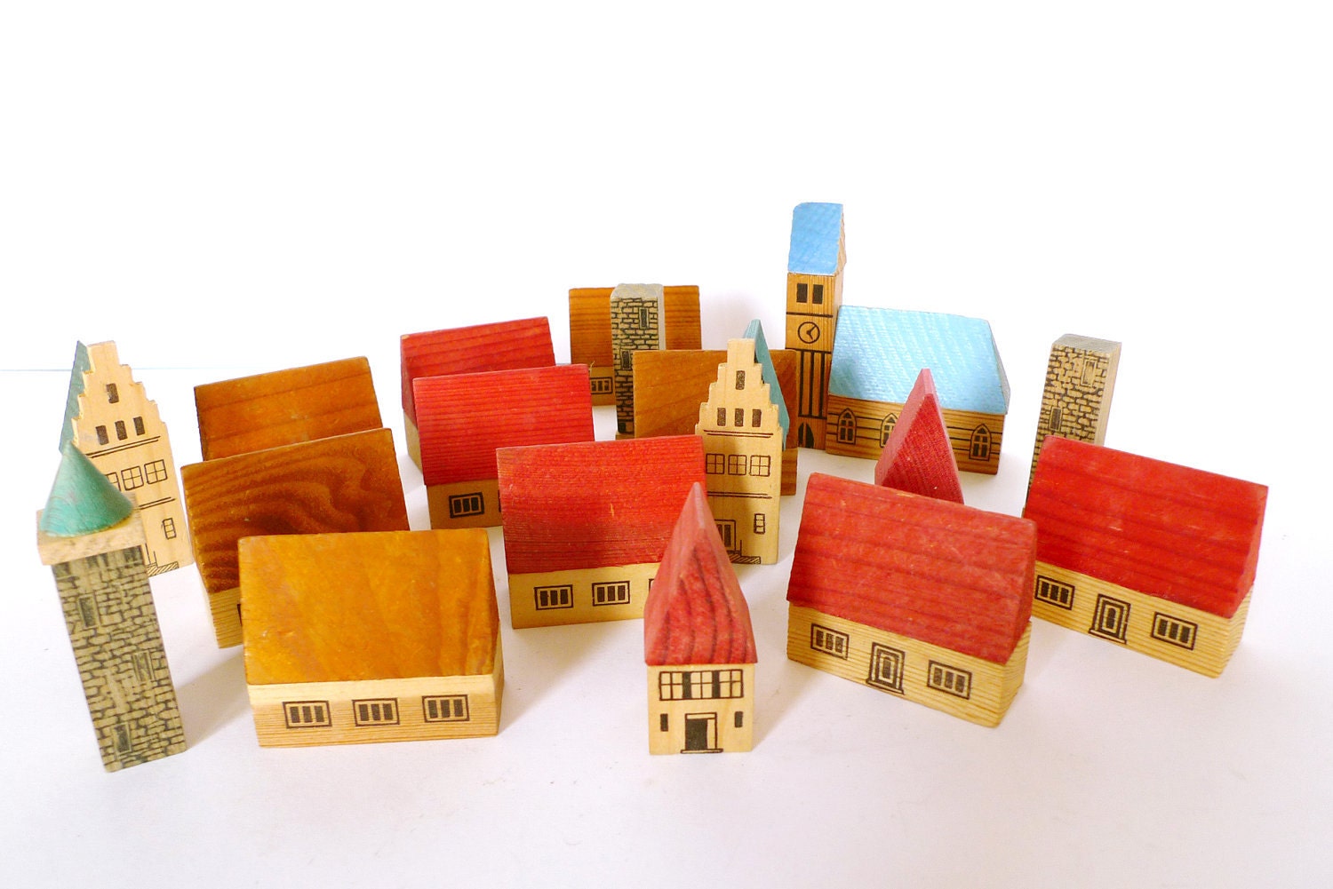 Miniature Wooden Village Vintage Wooden Toy