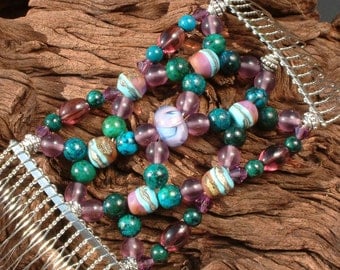 Handmade Hair Comb - Purple & Turquoise - Lampwork - Semi-precious - Look at me