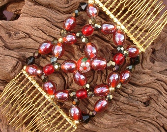 Handcrafted Hair Comb - Oriental - Red - Floral - Empress Wu