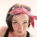 Red & white silk Birdcage headband OOAK by Jye, Hand-made in France