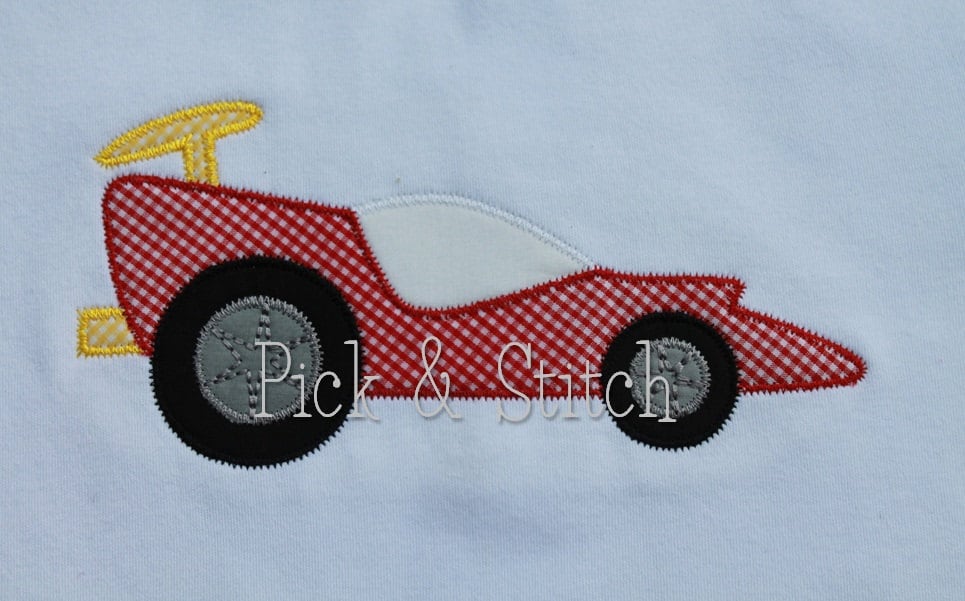 Race Car Applique Design Machine Embroidery Zig Zag and Bean