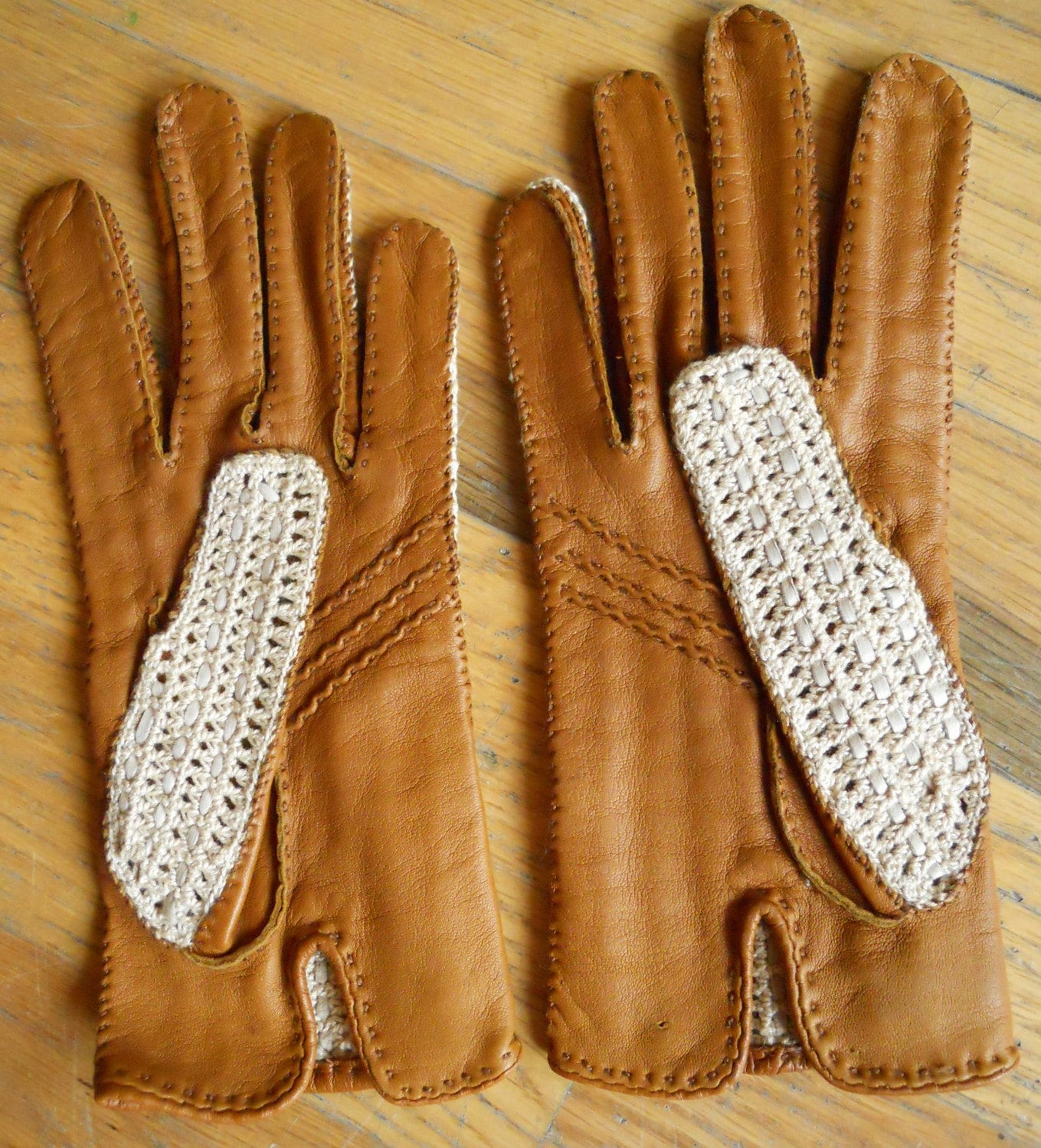 Vintage Driving Gloves Woven Cotton And Leather   Il Fullxfull.228850811 