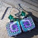 Polymer Clay Silver Swarovski Purple Green Earrings