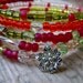 Hill Tribe Silver Memory Wire Bracelet Green Orange Pink