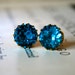 Blue Zircon Crystals in Brass Tiffany Settings, Bright Blue, Bridal Jewelry, Vintage Swarovski, Jewel Tone, Dentelle, Stocking Stuffer