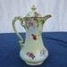 Large Lidded Porcelain Pitcher, Hand Painted, Floral Pattern with Gold Trim, Gorgeous Item