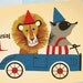 10 Customized First Birthday Party Invitations - LION and BADGER in Go Cart - Personalized Invitations