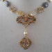 Vintage Assemblage Buckle Necklace Repurposed Honey Bee Amethyst Gold Citrine Rhinestone