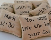 Christian Decorative Pillows - Religious Bowl Fillers - Tucks - Love the Lord Your God - Mark 12 - Scripture - Primitive - Green Leaves