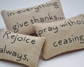 Christian Decorative Pillows - Primitive Bowl Fillers - Tucks - Pray Without Ceasing - Give Thanks - Thessalonians - Scripture - Gingham