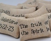 Fruit of the Spirit Christian Decorative Pillows - Bowl Fillers - Tucks - Bible Scripture Religious - Galations - Primitive - Black Gingham