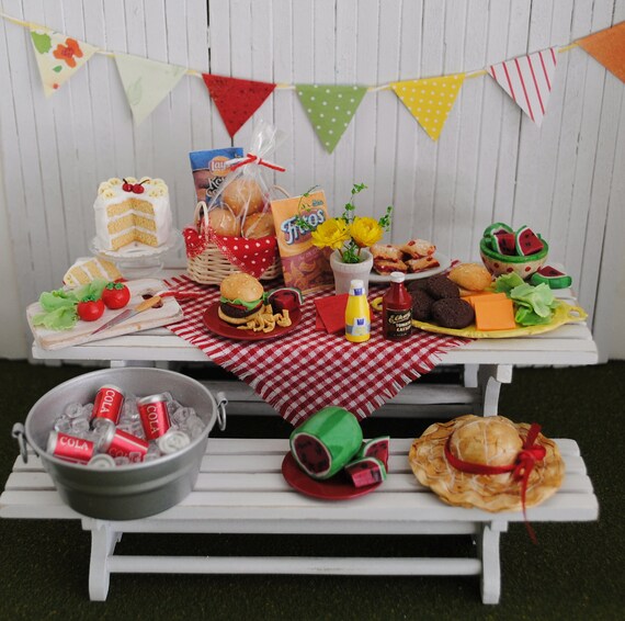 Items similar to Miniature Picnic Scene With Table, Benches, And All Of ...