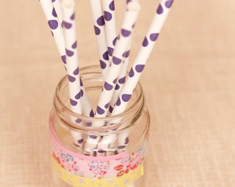 15 Cannucce a pois viola - 15 Purple Polka Dot Paper Straws
