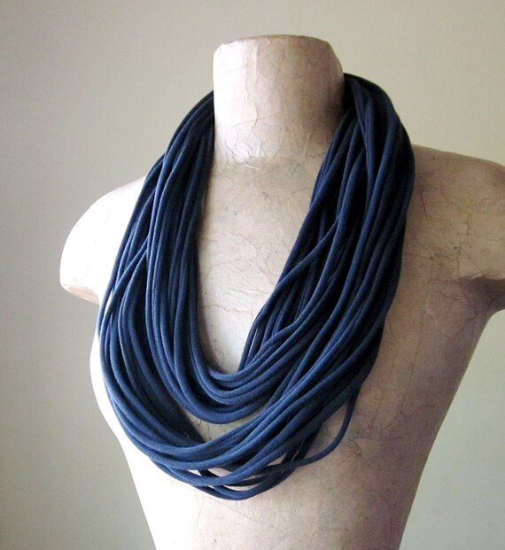 LONG SKINNY cotton jersey scarf necklace in black by EcoShag
