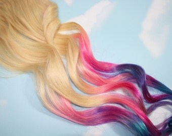 Pastel Tie Dye Tips, Human Hair Extensions. Colored Hair Extension Clip, Hair Wefts, Clip in Hair, Tie Dye Hair Extensions, Dipped Dyed Hair