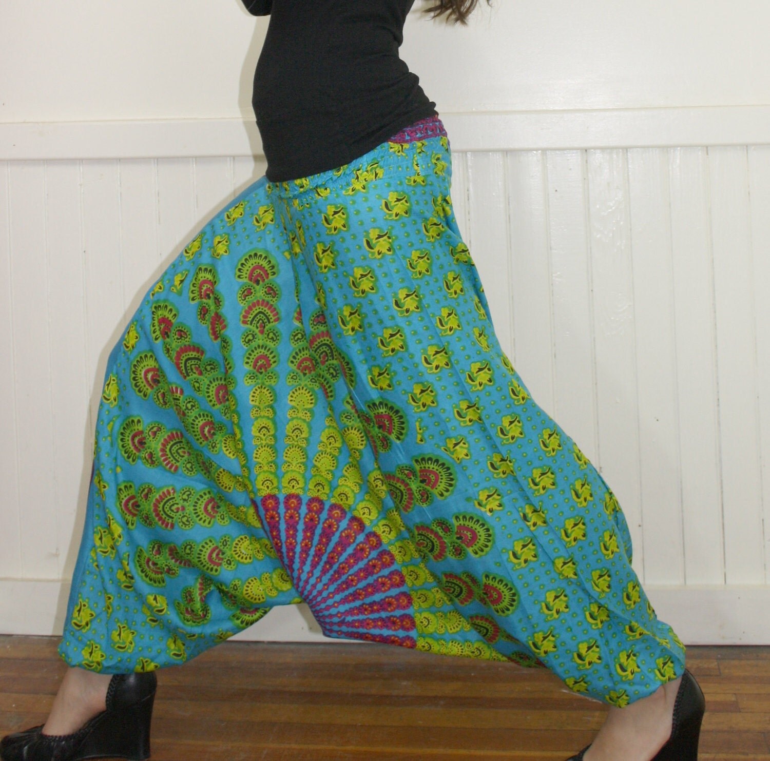 Handmade Harem Pants Blue Gypsy Pants Romper Maternity