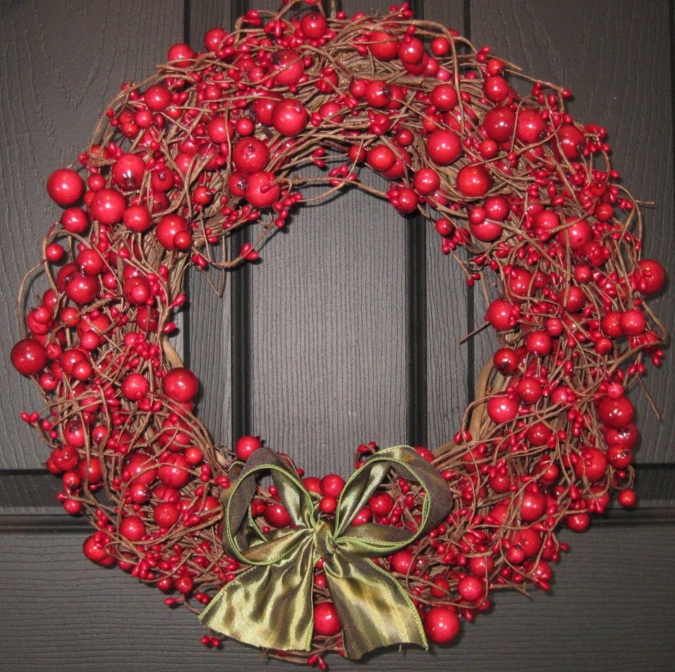 Berry Wreath Red Front Door Wreath Removable Bow