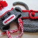 newborn (0-3 months) sock monkey hat and monkey pants with tail (red trim)