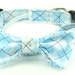 Checkered Plaid in Blue - Cotton Fabric 1 Inch Dog Collar with Bow Tie - LARGE - Ready to Ship