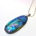 Fused Dichroic Glass Peacock Colored Necklace Pendant Statement Jewelry 322