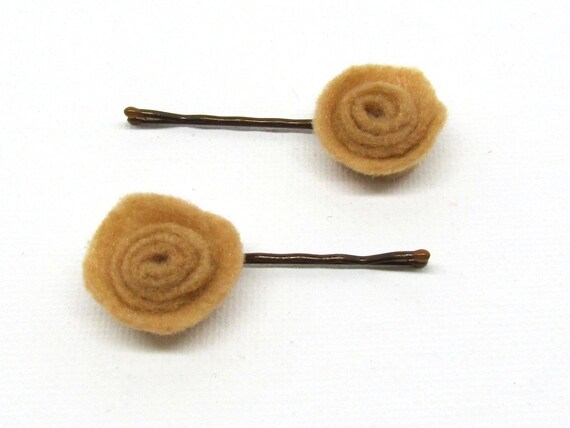 Bobby Pin Handmade Felt Roses Rosette Hair Pin Beige Natural Brown Summer Fashion Bridesmaid Jewelry