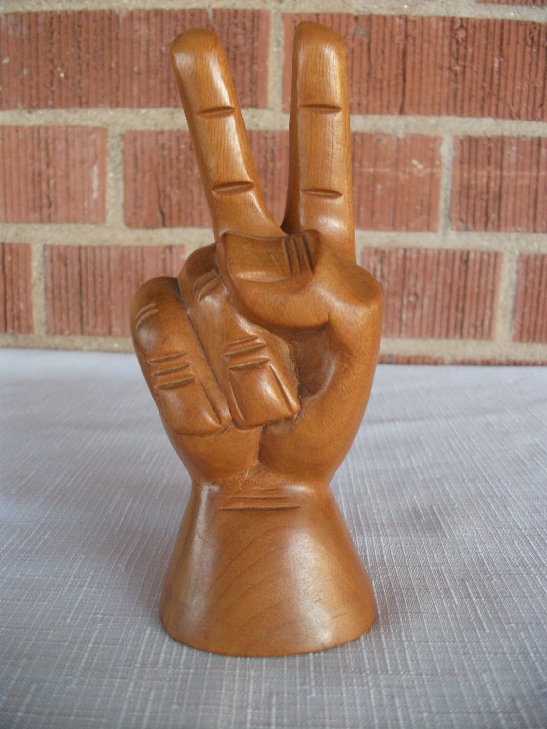 Wooden Peace Sign Hand Statue by PrimePickins on Etsy
