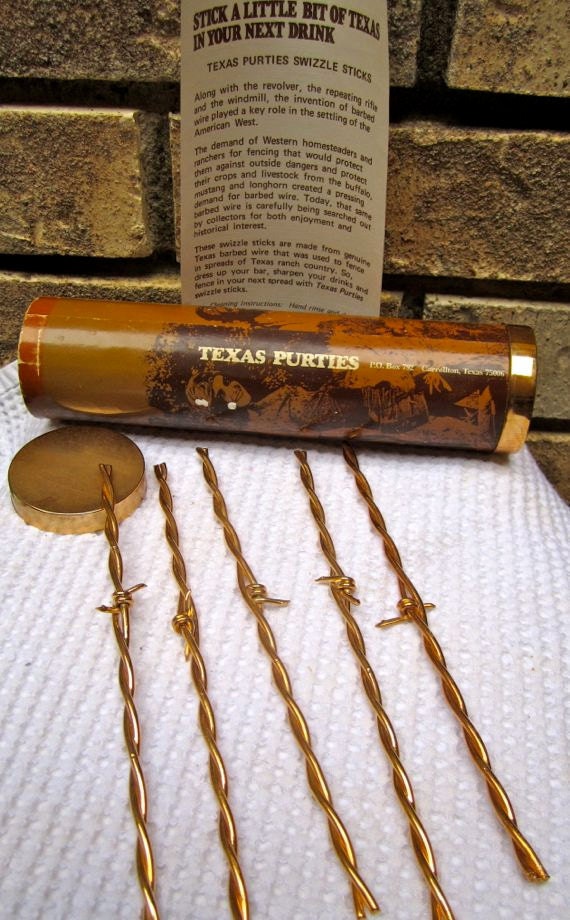 VintageTexas western swizzle sticks gold plated barb wire