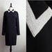 Vintage White Pearls Collared Black Dress. Size Large