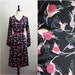 Vintage Black and Pink Lilies Dress. Size Large