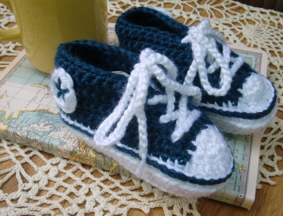 Blue and White Crochet Baby Converse/Chuck Taylor Booties