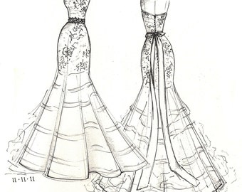 custom gown sketch great gift for anniversary or shower