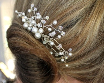 Swarovksi crystal and pearl bridal hair piece