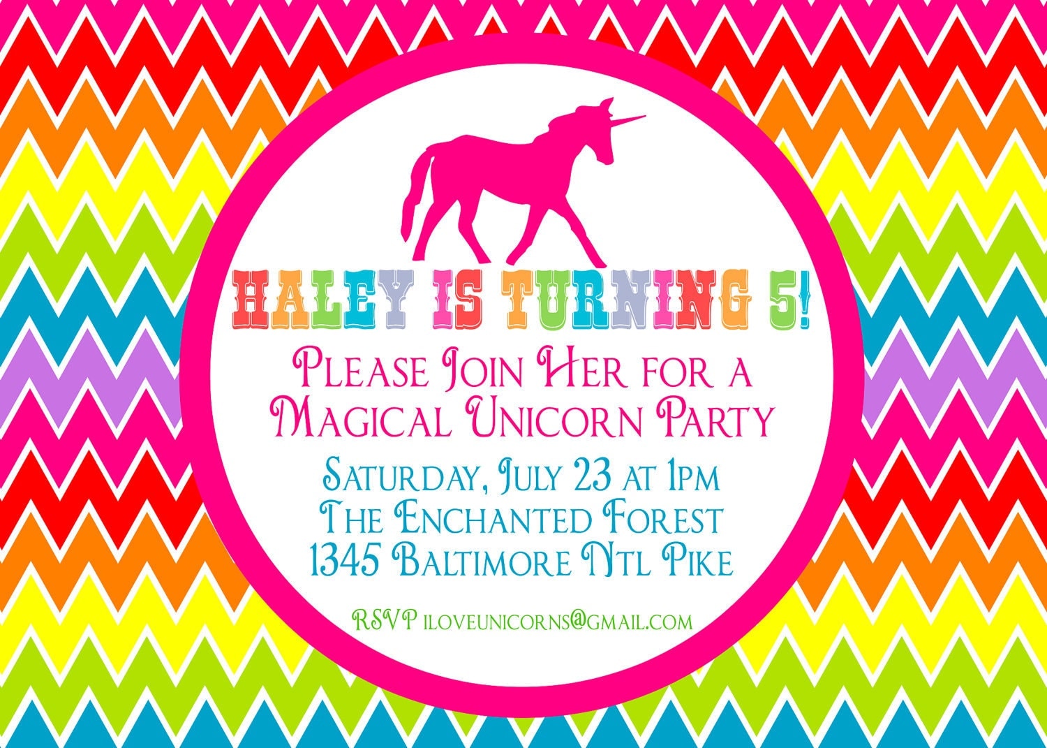 rainbow unicorn birthday party custom printable invitation