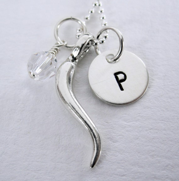 Items similar to Italian Horn Necklace STERLING SILVER Personalized