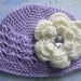 Baby Infant Toddler Girl PURPLE Crochet Kufi Beanie Hat With Crochet Daisy Flower Clip -- You Pick Colors & Size: 0-3 Mos, 3-9 Mos, 9-24 Mos