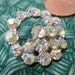 Open crystal vintage button, aurora borealis, 1" inch diameter half moon design, open basket. KAM12.4-14.12