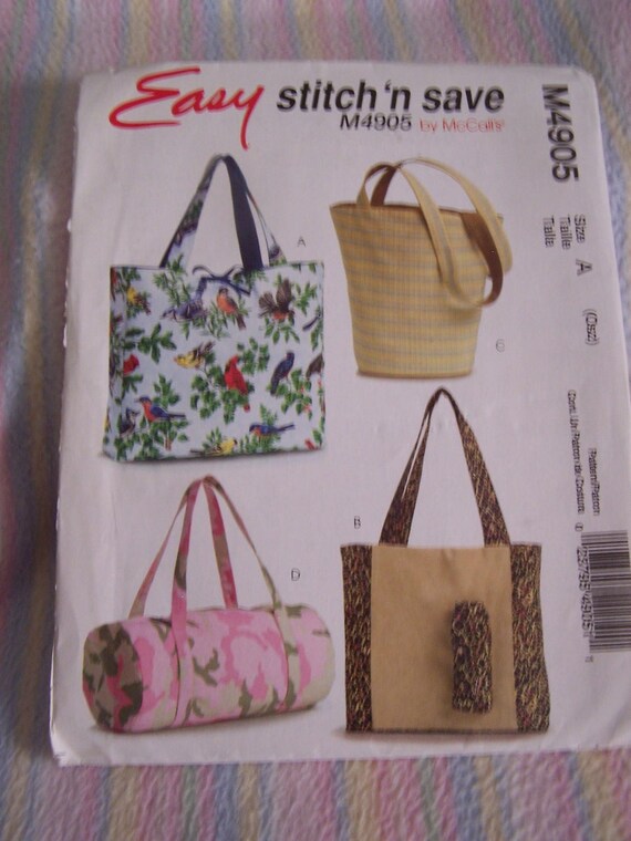 McCalls Pattern M4905 Purse Bag Tote Duffle Pattern Easy
